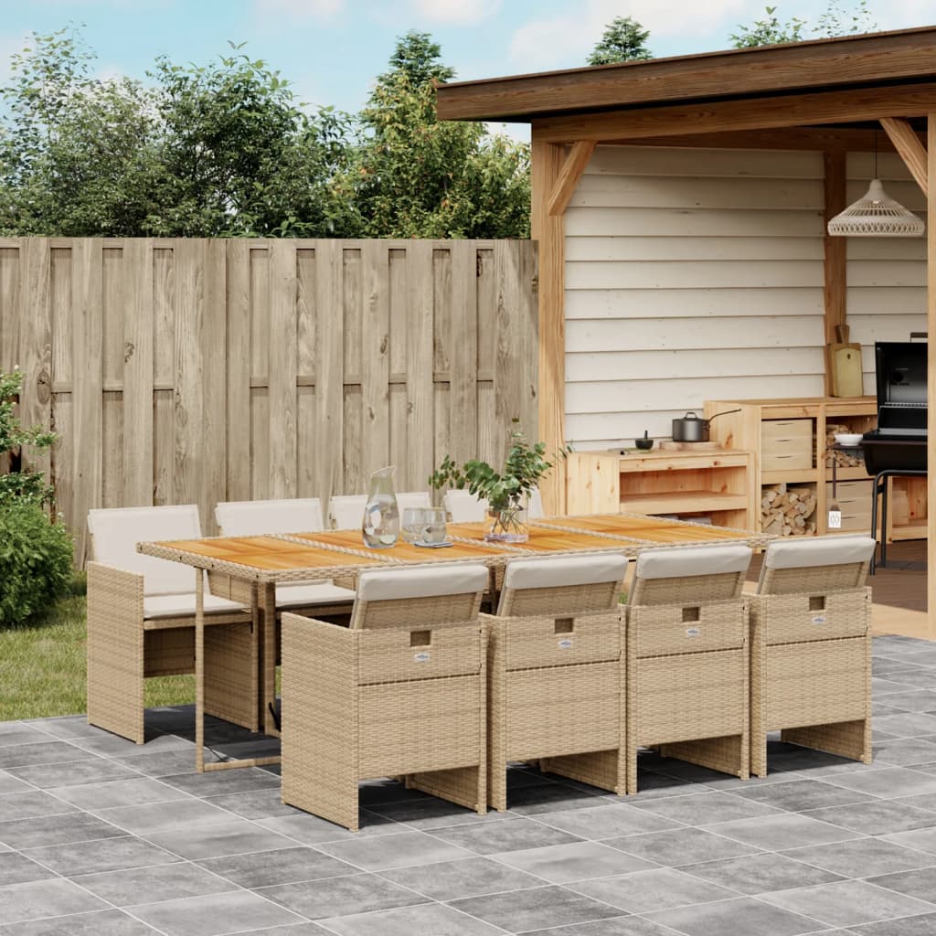 9-delige Tuinset met kussens poly rattan beige – afbeelding 1