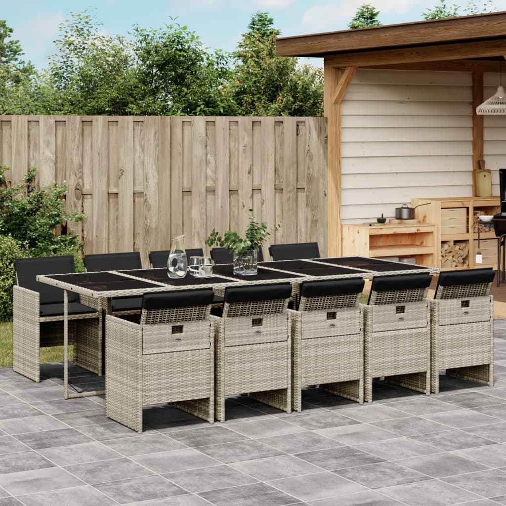 11-delige Tuinset met kussens poly rattan lichtgrijs – afbeelding 1
