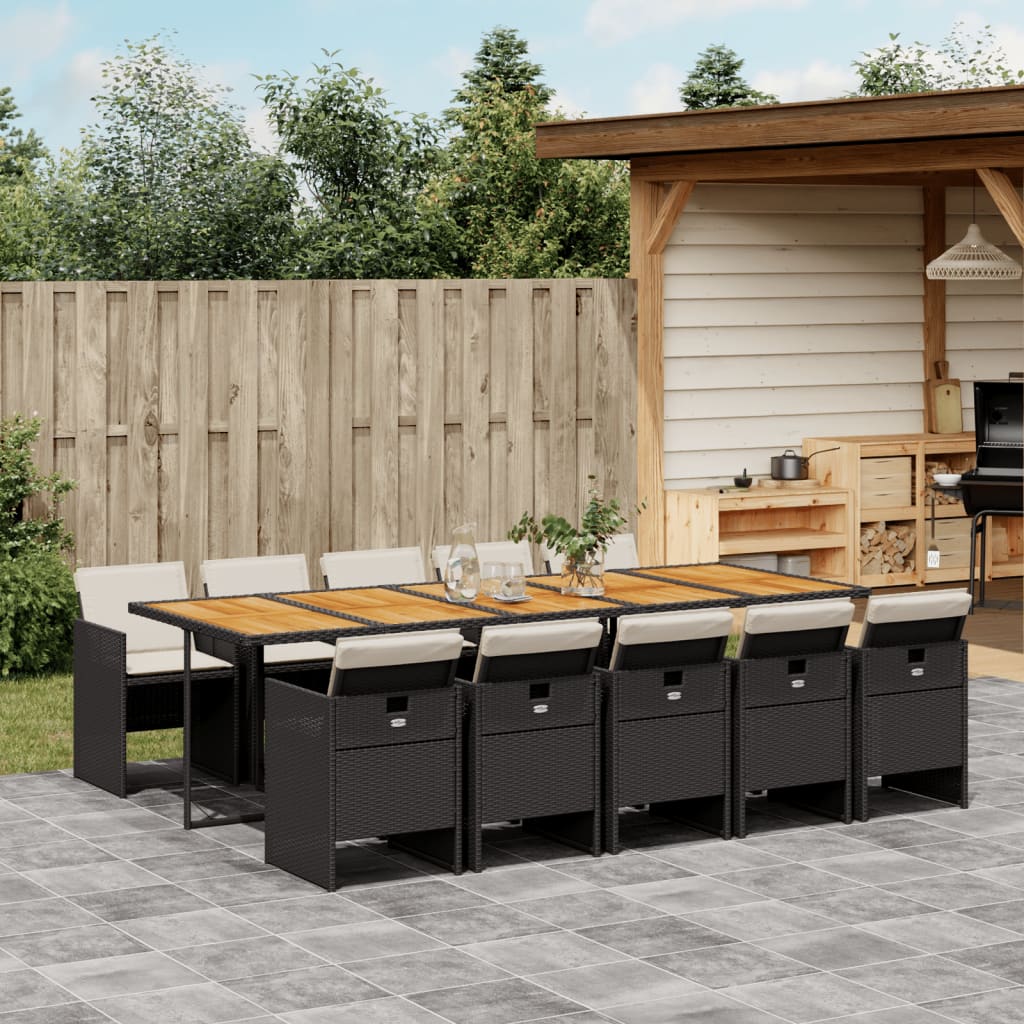 11-delige Tuinset met kussens poly rattan zwart – afbeelding 1