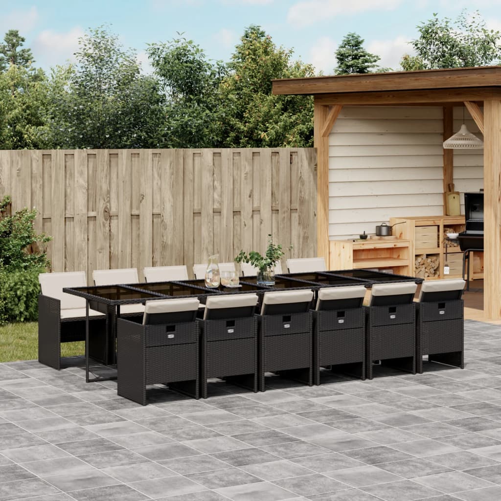 13-delige Tuinset met kussens poly rattan zwart – afbeelding 1