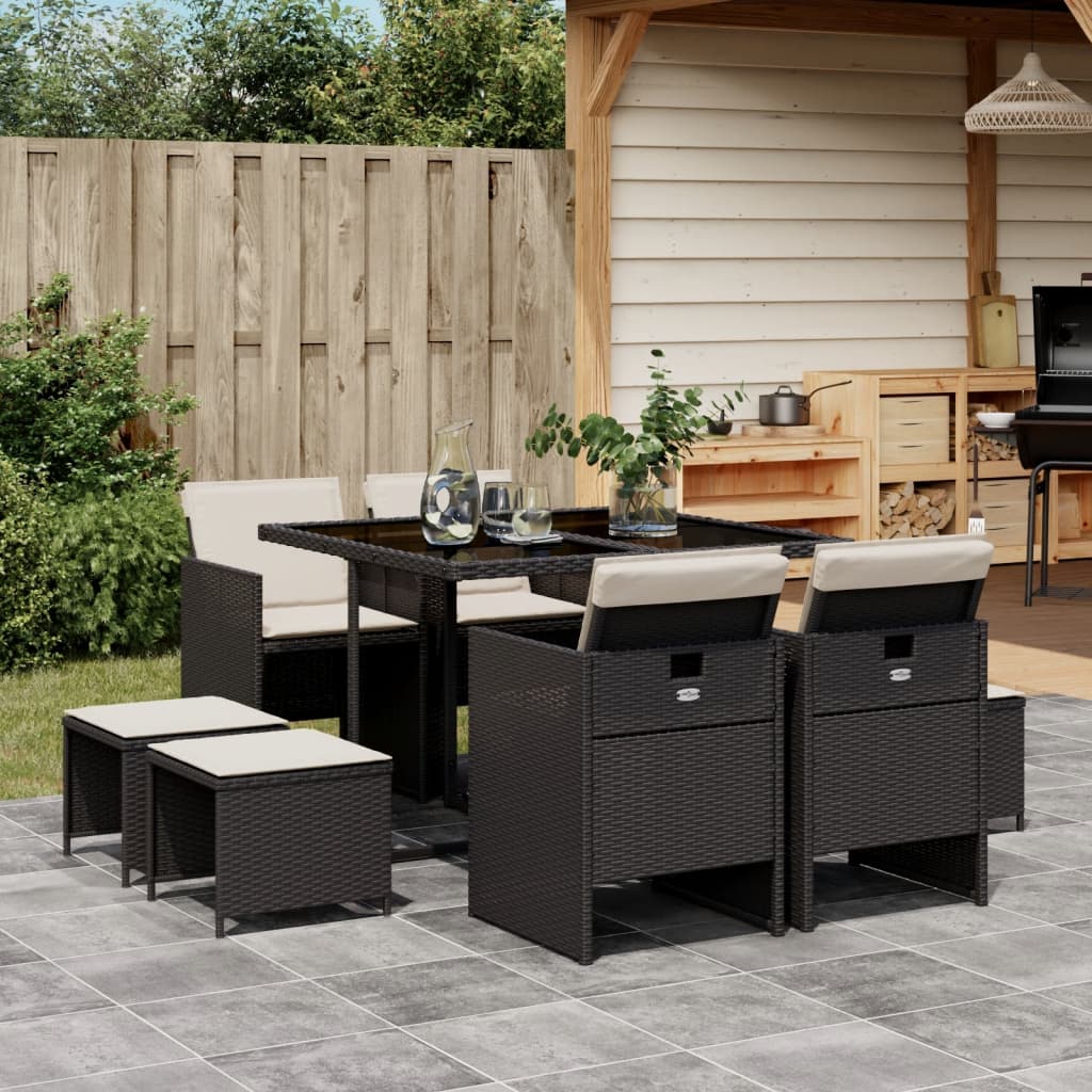 9-delige Tuinset poly rattan zwart – afbeelding 1