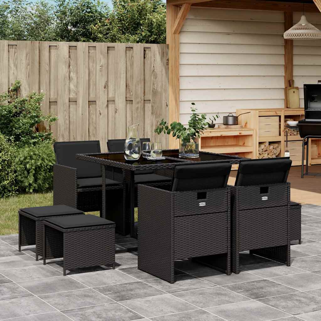 9-delige Tuinset poly rattan zwart – afbeelding 1