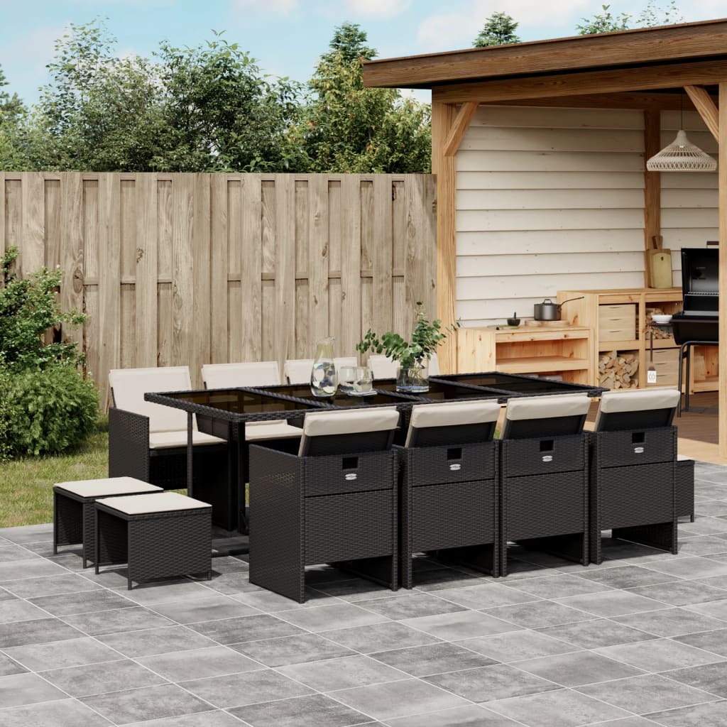 13-delige Tuinset met kussens poly rattan zwart – afbeelding 1