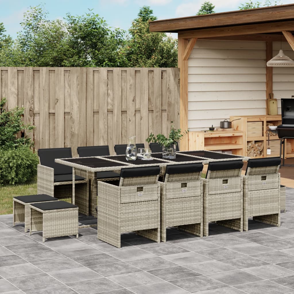 13-delige Tuinset met kussens poly rattan lichtgrijs – afbeelding 1