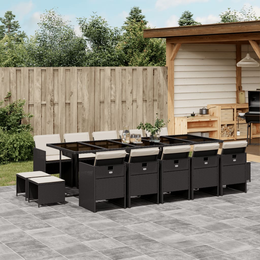 15-delige Tuinset met kussens poly rattan zwart – afbeelding 1