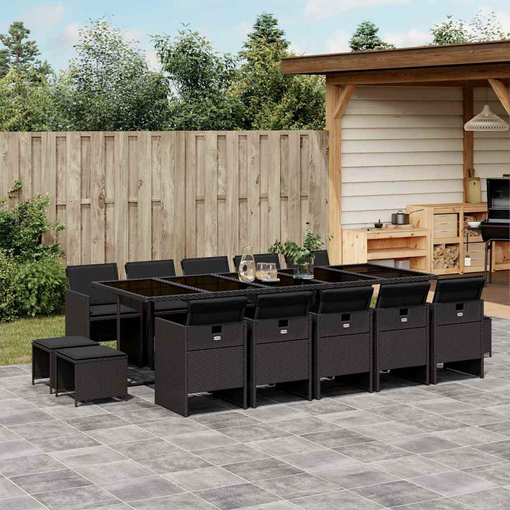 15-delige Tuinset met kussens poly rattan zwart – afbeelding 1