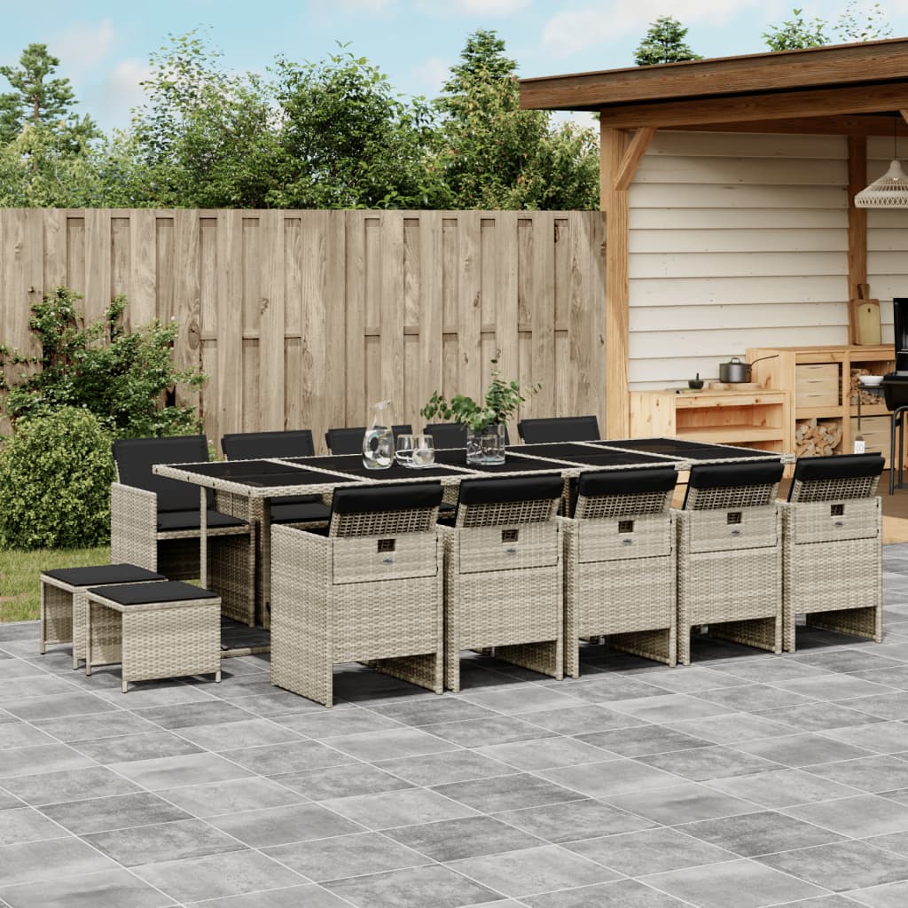 15-delige Tuinset met kussens poly rattan lichtgrijs – afbeelding 1