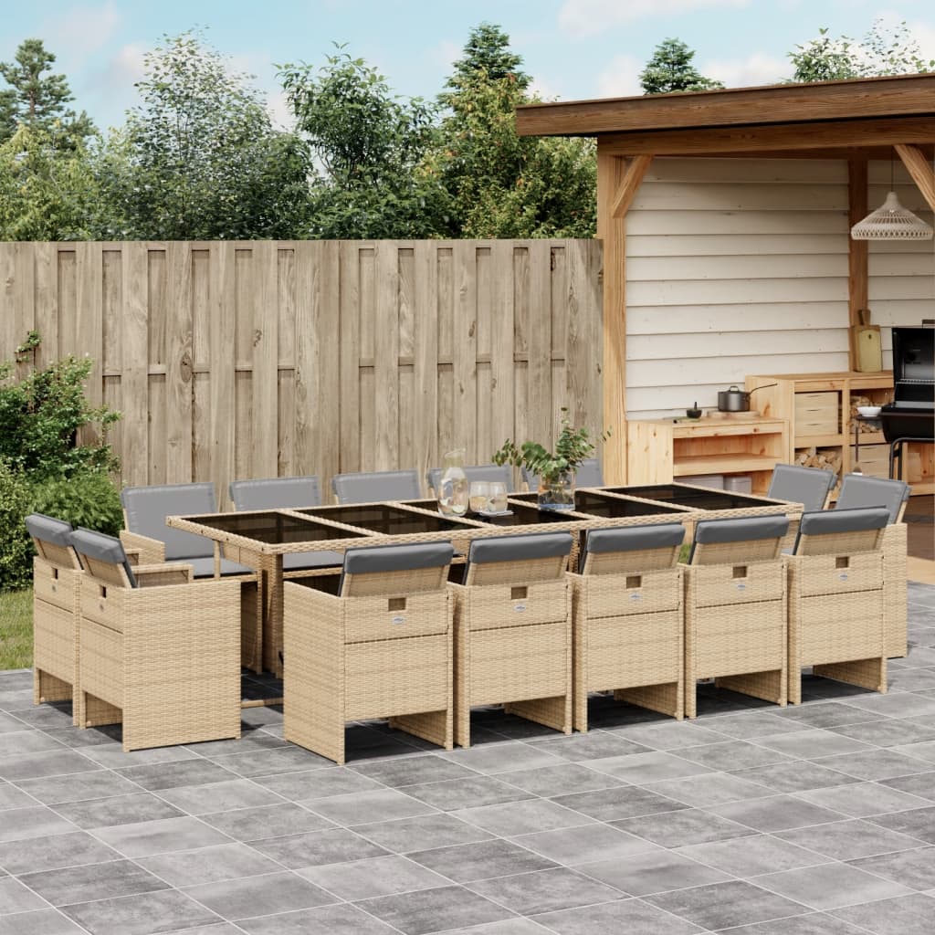 15-delige Tuinset met kussens poly rattan gemengd beige – afbeelding 1