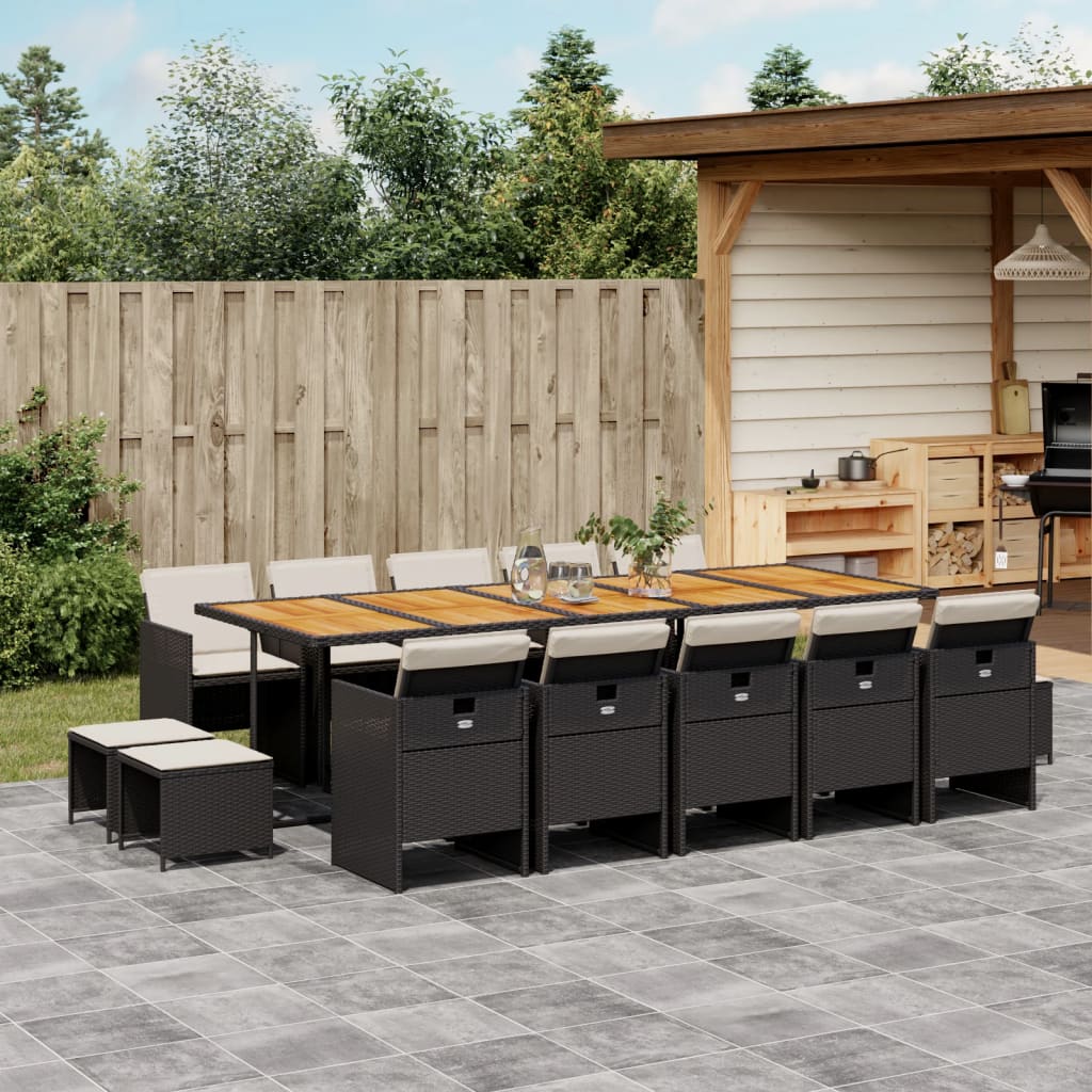 15-delige Tuinset met kussens poly rattan zwart – afbeelding 1