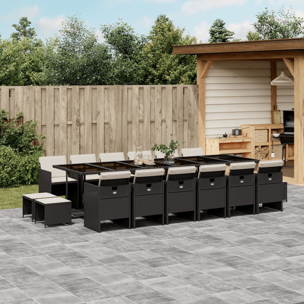 17-delige Tuinset met kussens poly rattan zwart – afbeelding 1