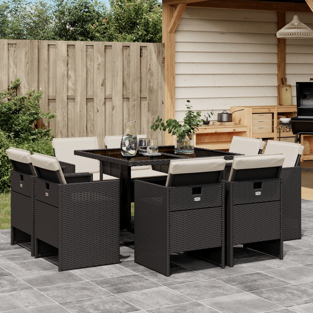 9-delige Tuinset poly rattan zwart – afbeelding 1