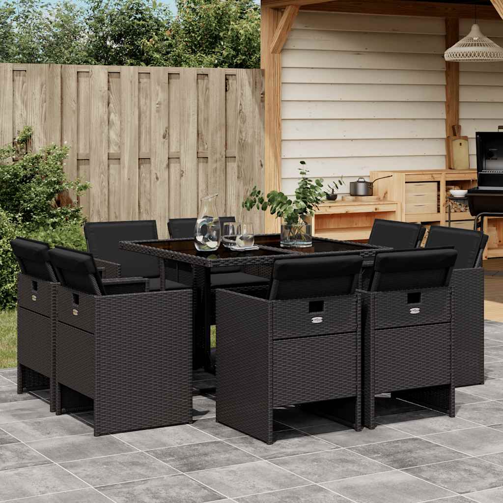 9-delige Tuinset poly rattan zwart – afbeelding 1