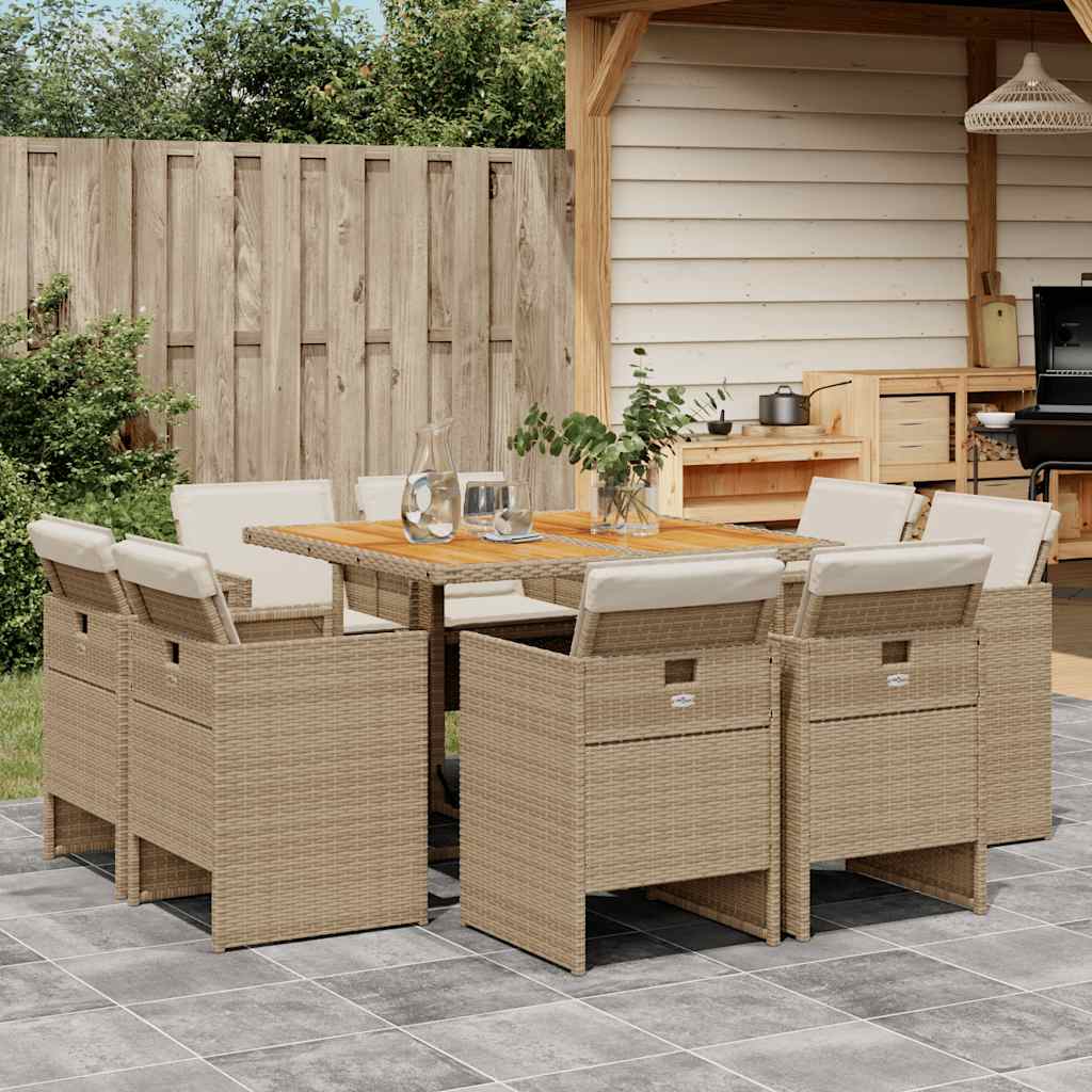 9-delige Tuinset met kussens poly rattan beige – afbeelding 1
