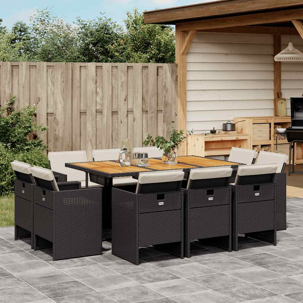 11-delige Tuinset met kussens poly rattan zwart – afbeelding 1
