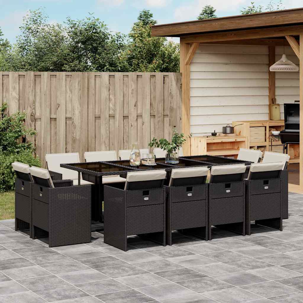 13-delige Tuinset met kussens poly rattan zwart – afbeelding 1