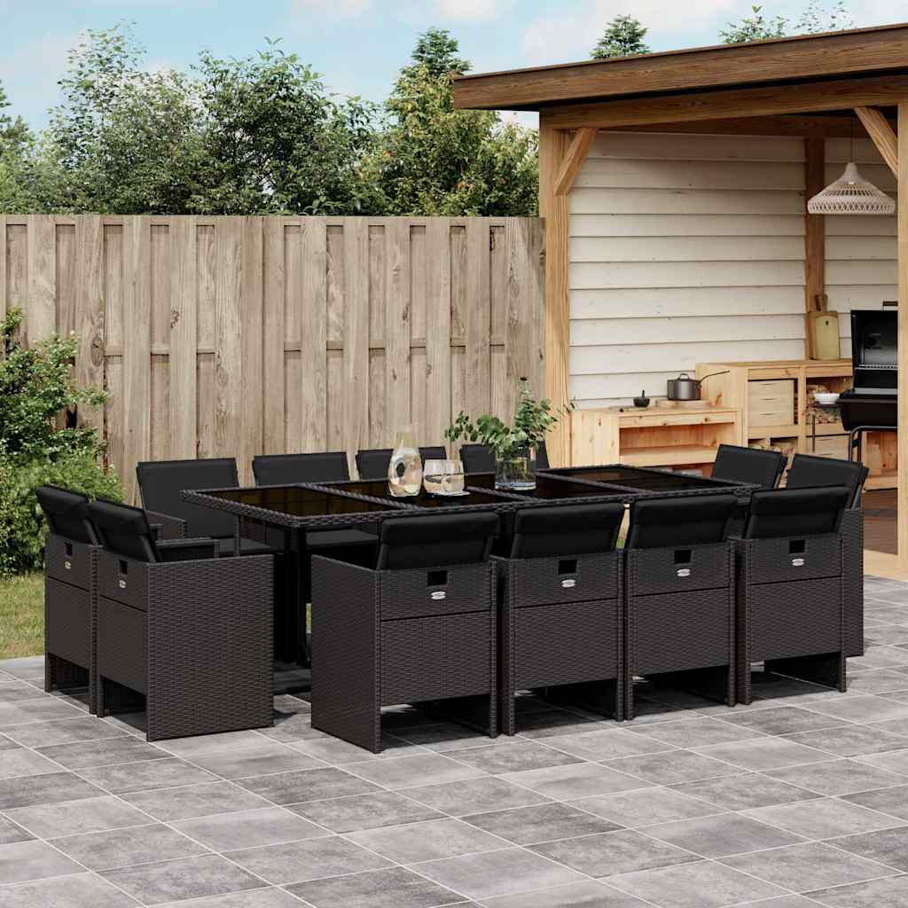 13-delige Tuinset met kussens poly rattan zwart – afbeelding 1