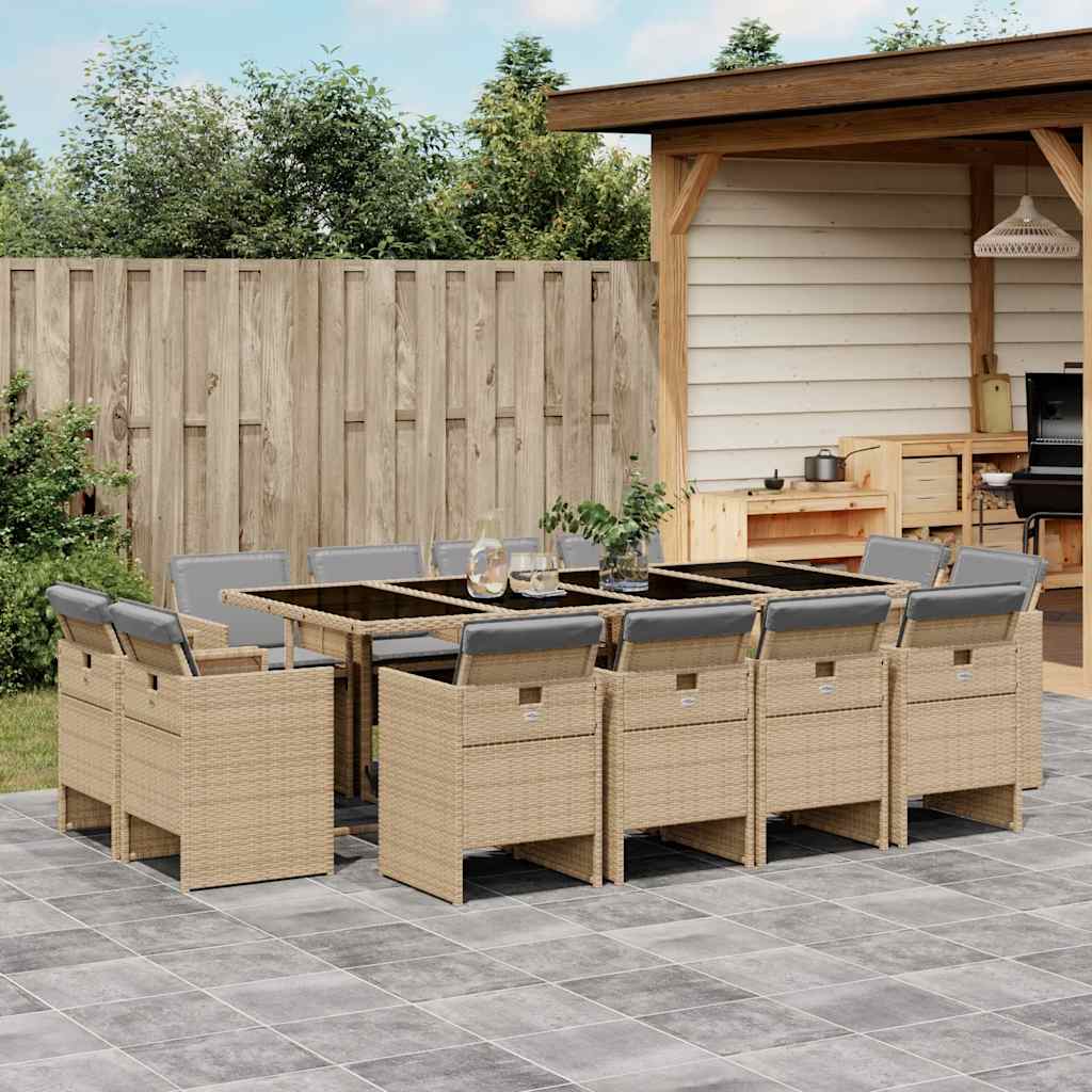 13-delige Tuinset met kussens poly rattan gemengd beige – afbeelding 1