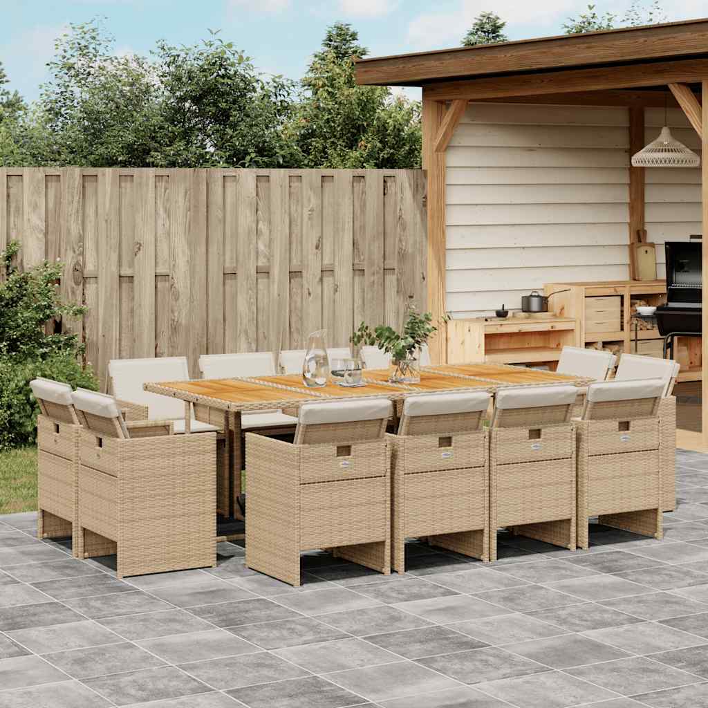 13-delige Tuinset met kussens poly rattan beige – afbeelding 1