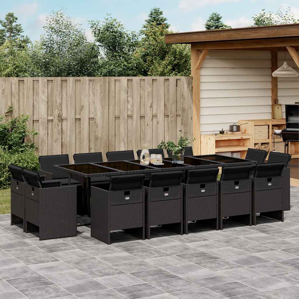15-delige Tuinset met kussens poly rattan zwart – afbeelding 1