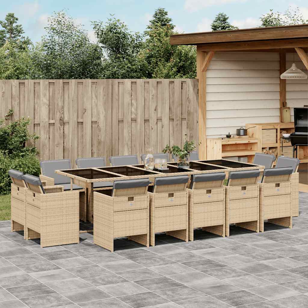 15-delige Tuinset met kussens poly rattan gemengd beige – afbeelding 1