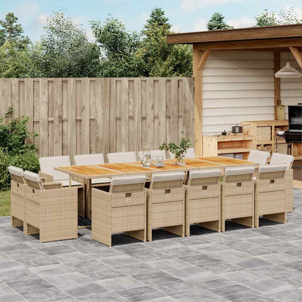 15-delige Tuinset met kussens poly rattan beige – afbeelding 1