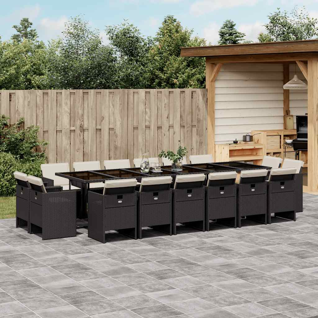 17-delige Tuinset met kussens poly rattan zwart – afbeelding 1