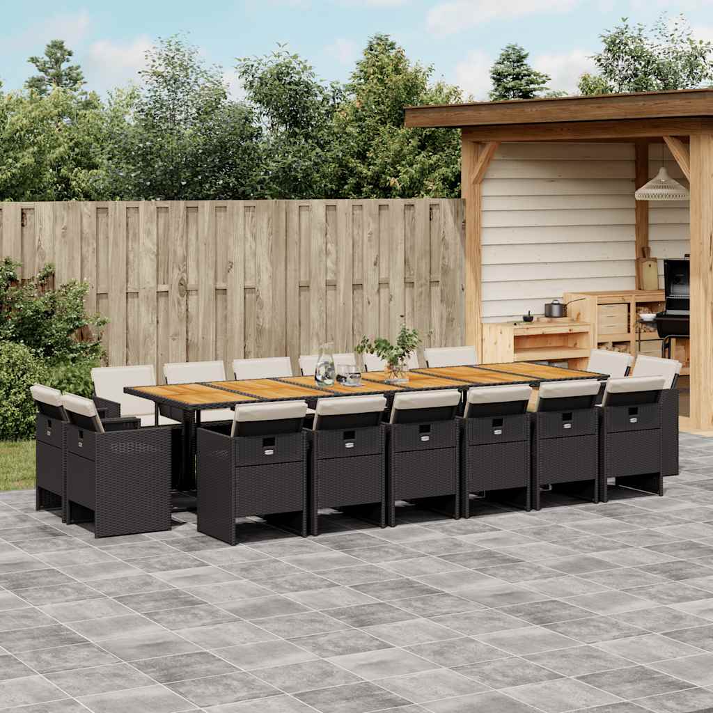 17-delige Tuinset met kussens poly rattan zwart – afbeelding 1