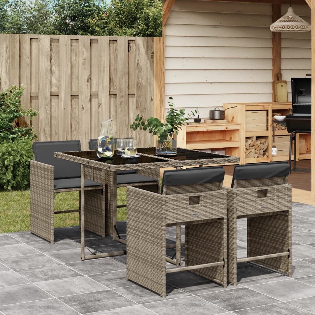 5-delige Tuinset met kussens poly rattan grijs – afbeelding 1