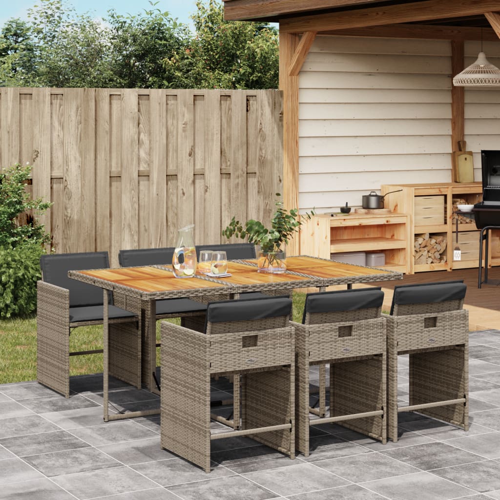 7-delige Tuinset met kussens poly rattan grijs – afbeelding 1