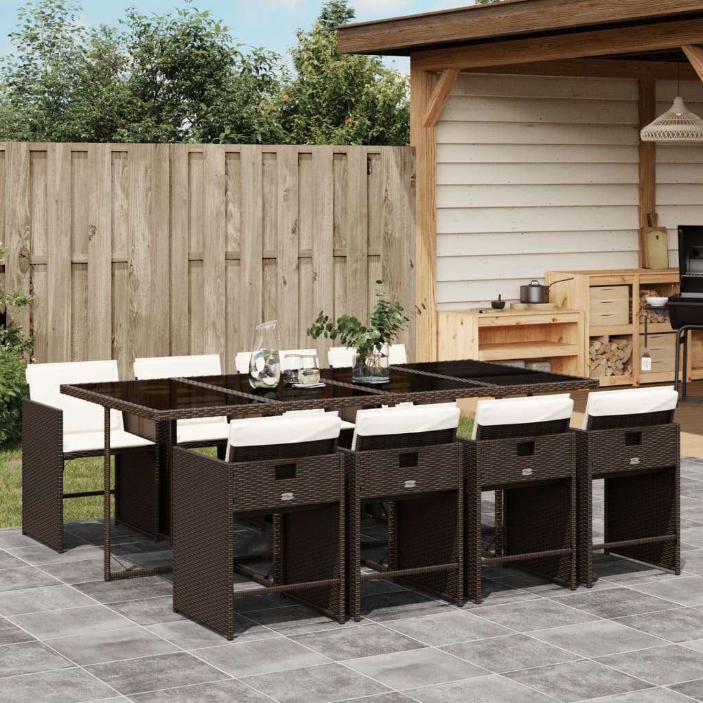 9-delige Tuinset met kussens poly rattan bruin – afbeelding 1