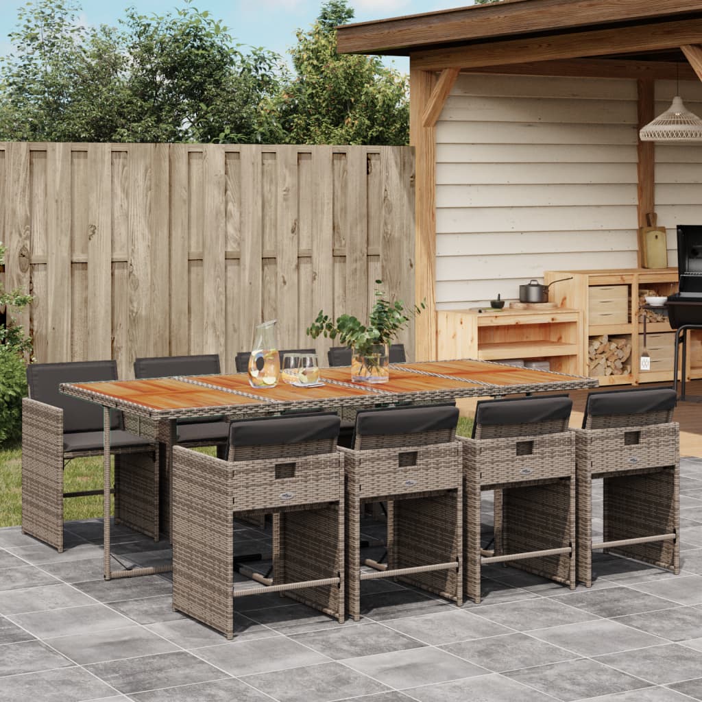 9-delige Tuinset met kussens poly rattan grijs – afbeelding 1