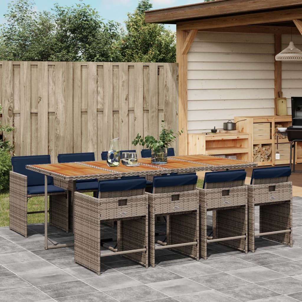 9-delige tuinset met kussens, grijs polyrotan – afbeelding 1