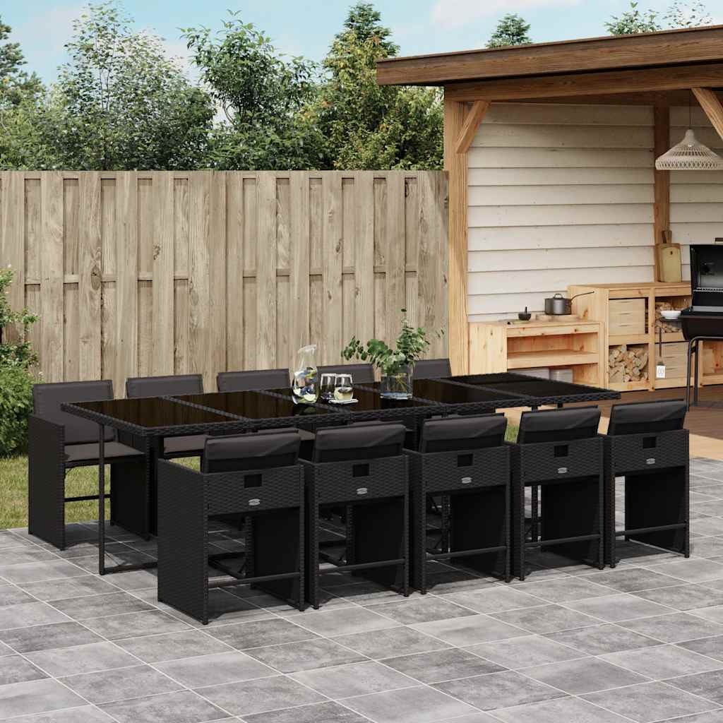 11-delige Tuinset met kussens poly rattan zwart – afbeelding 1