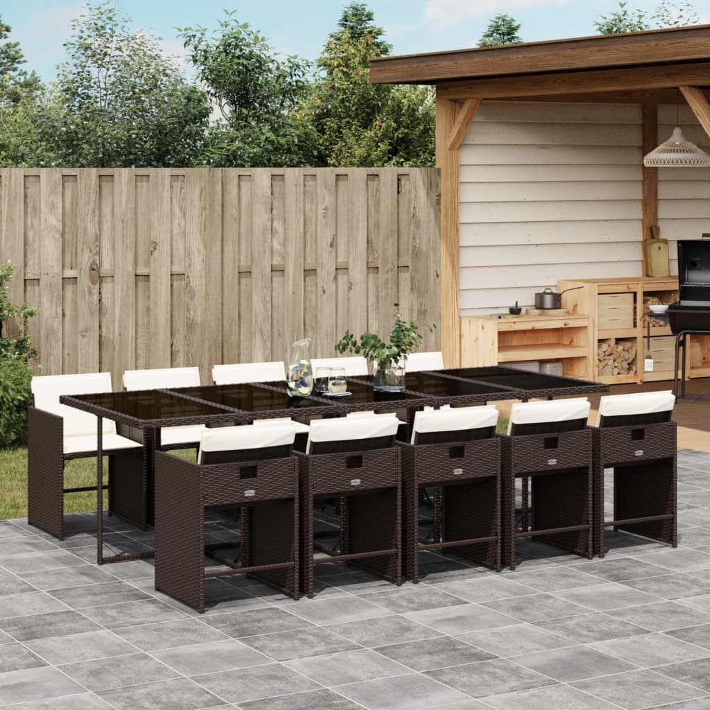 11-delige Tuinset met kussens poly rattan bruin – afbeelding 1