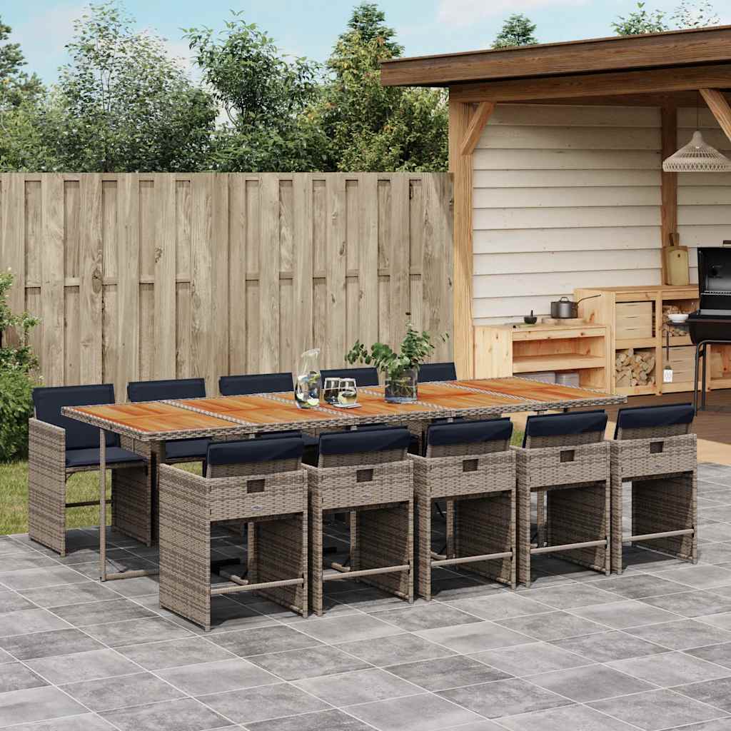 11-delige tuinset met kussens, grijs polyrotan – afbeelding 1