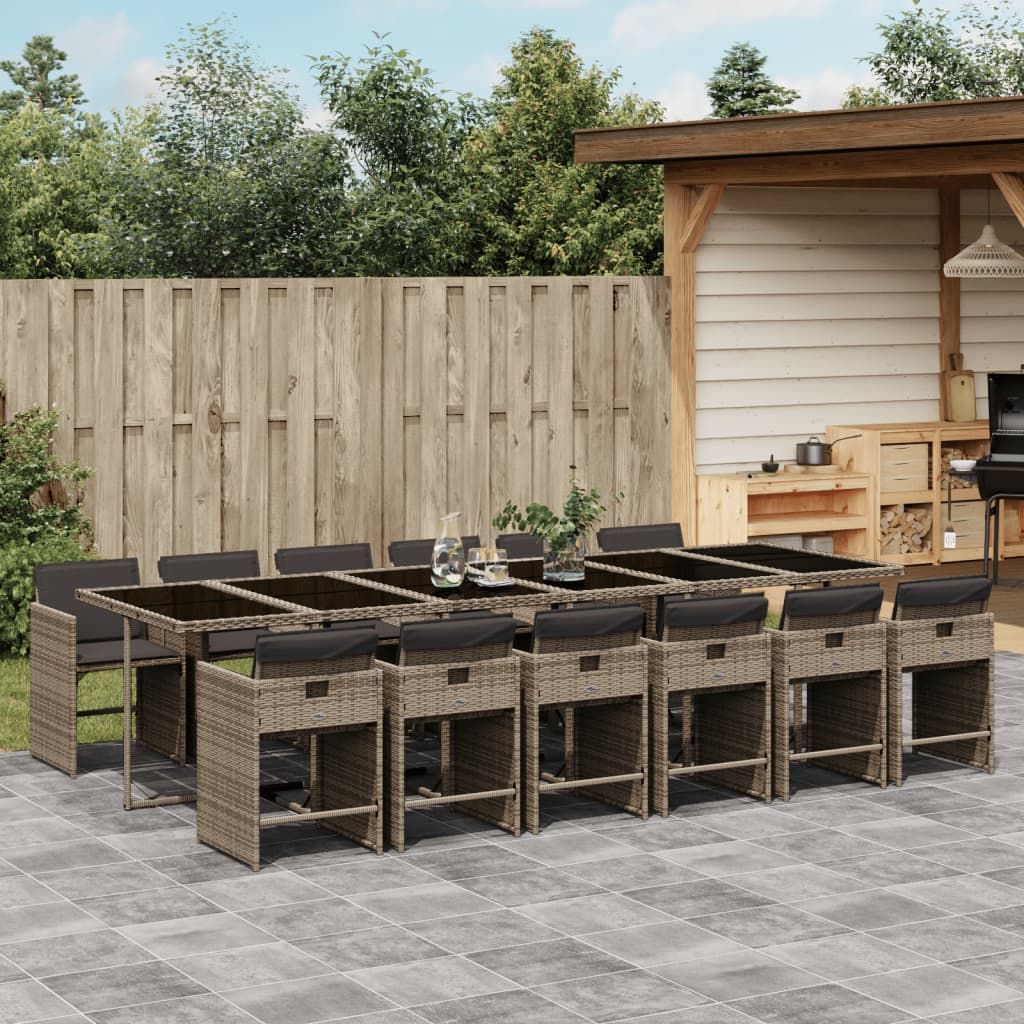 13-delige Tuinset met kussens poly rattan grijs – afbeelding 1