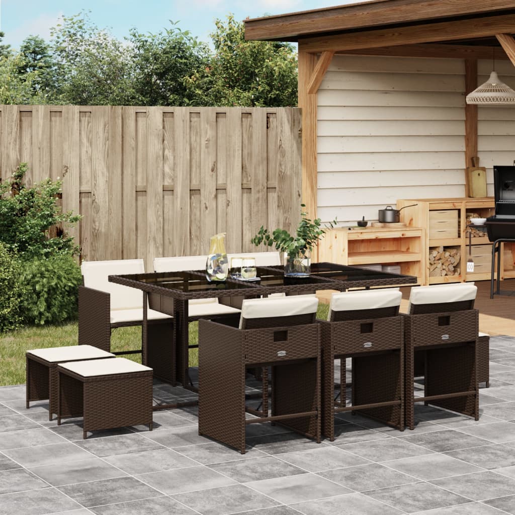 11-delige Tuinset met kussens poly rattan bruin – afbeelding 1