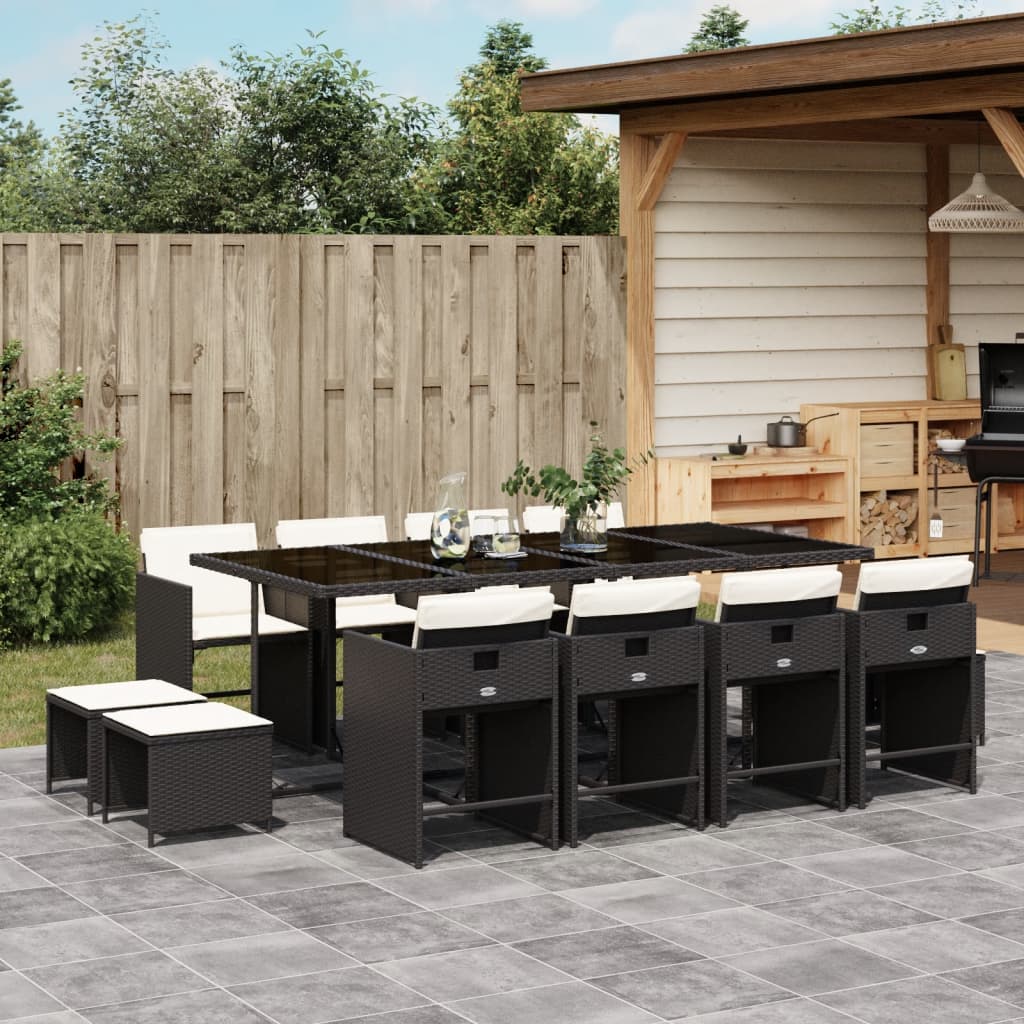 13-delige Tuinset met kussens poly rattan zwart – afbeelding 1