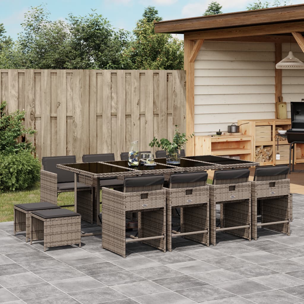 13-delige Tuinset met kussens poly rattan grijs – afbeelding 1