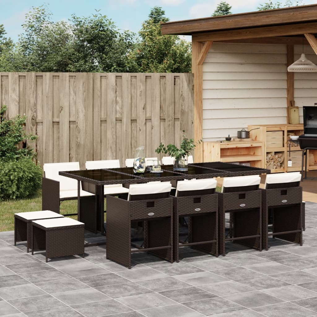 13-delige Tuinset met kussens poly rattan bruin – afbeelding 1