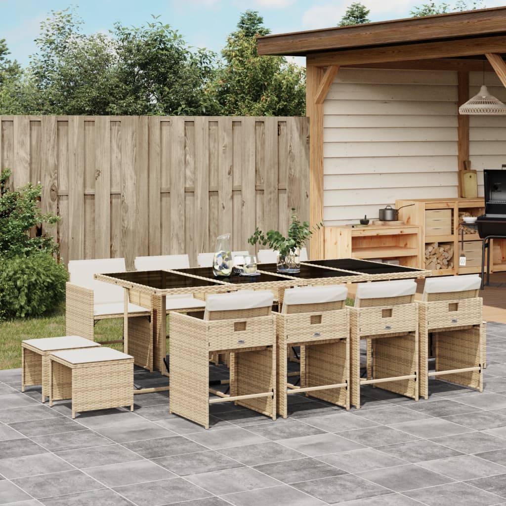 13-delige Tuinset met kussens poly rattan beige – afbeelding 1