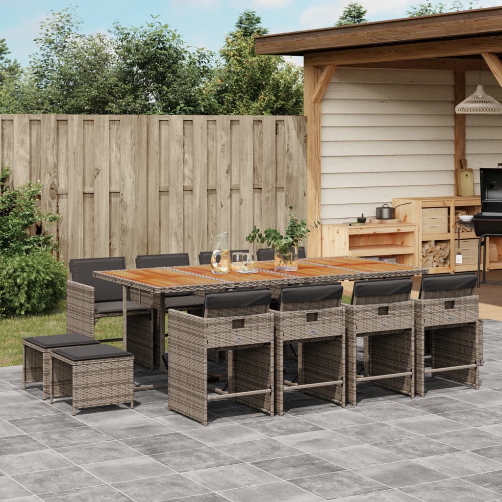 13-delige Tuinset met kussens poly rattan grijs – afbeelding 1