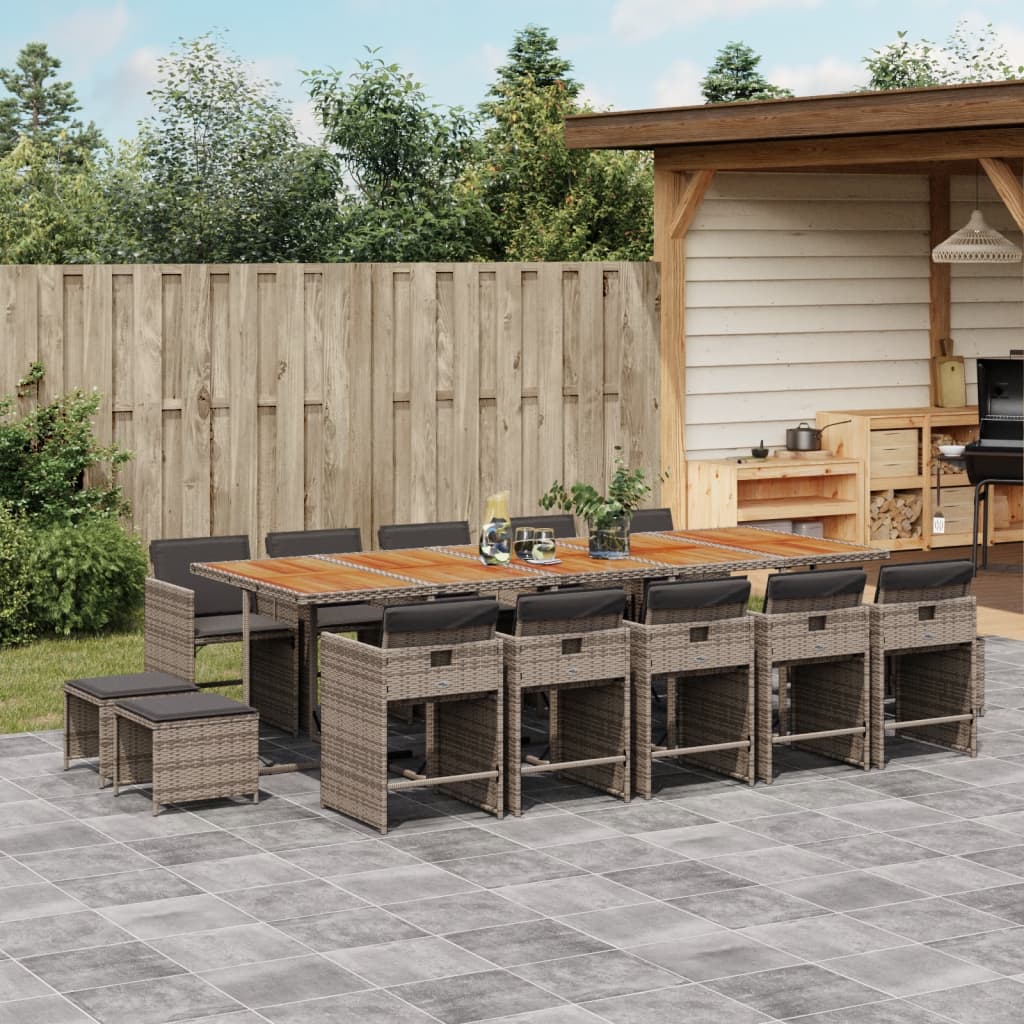 15-delige Tuinset met kussens poly rattan grijs – afbeelding 1