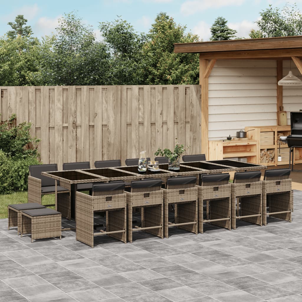 17-delige Tuinset met kussens poly rattan grijs – afbeelding 1