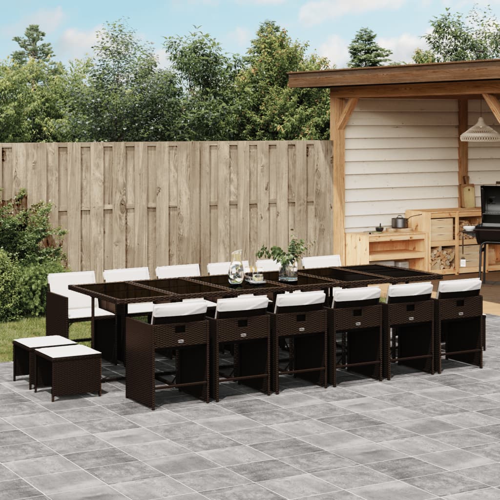 17-delige Tuinset met kussens poly rattan bruin – afbeelding 1