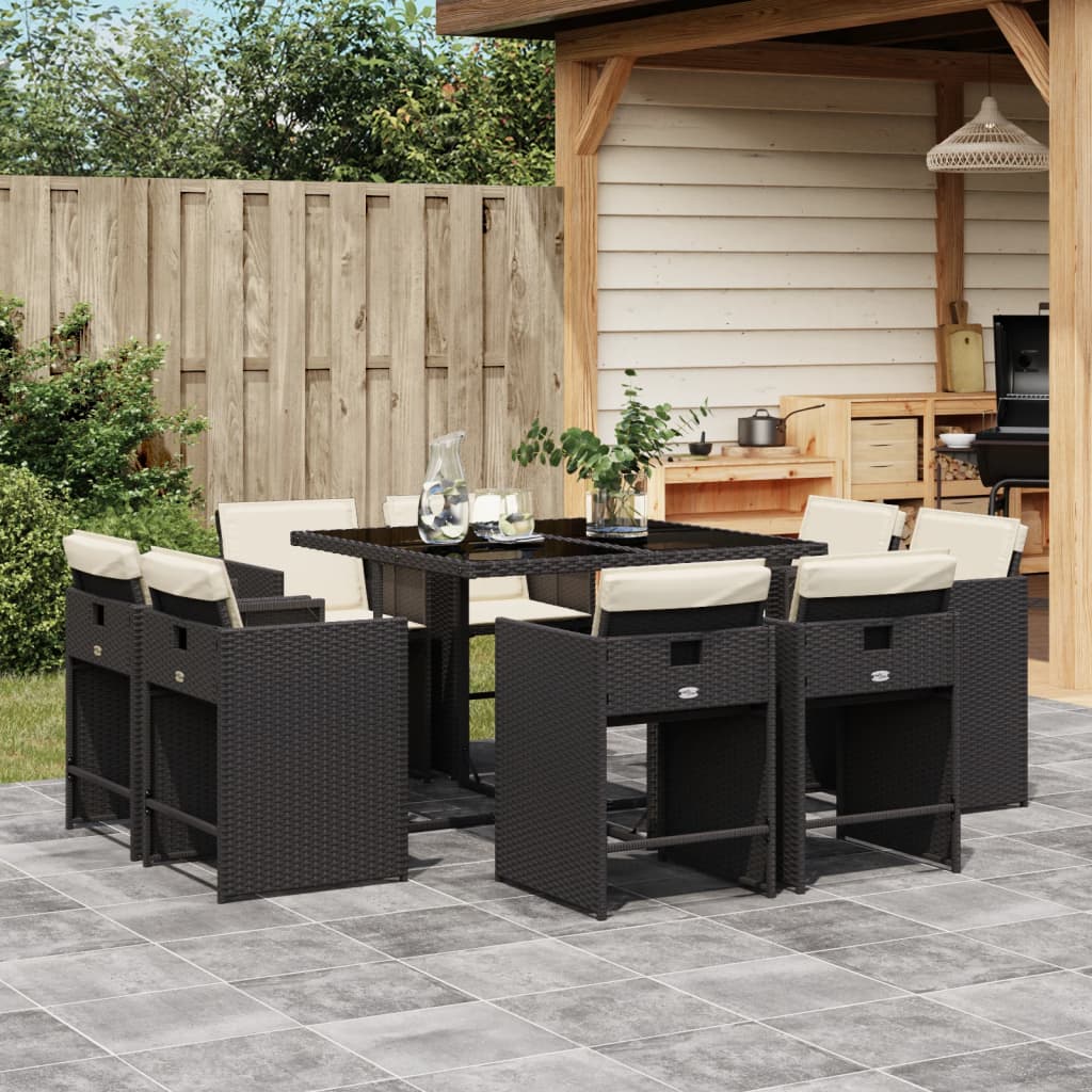 9-delige Tuinset poly rattan zwart – afbeelding 1
