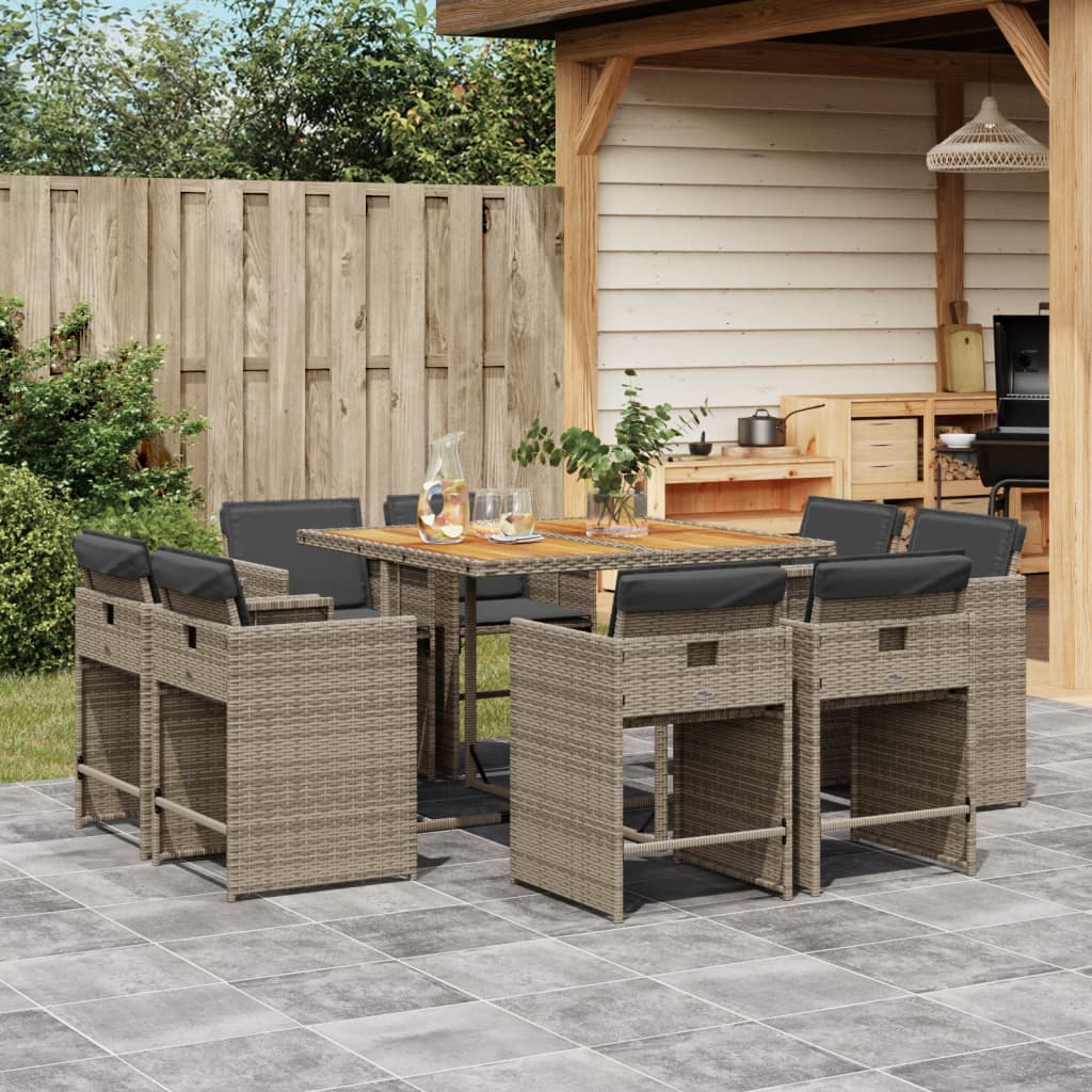 9-delige Tuinset met kussens poly rattan grijs – afbeelding 1