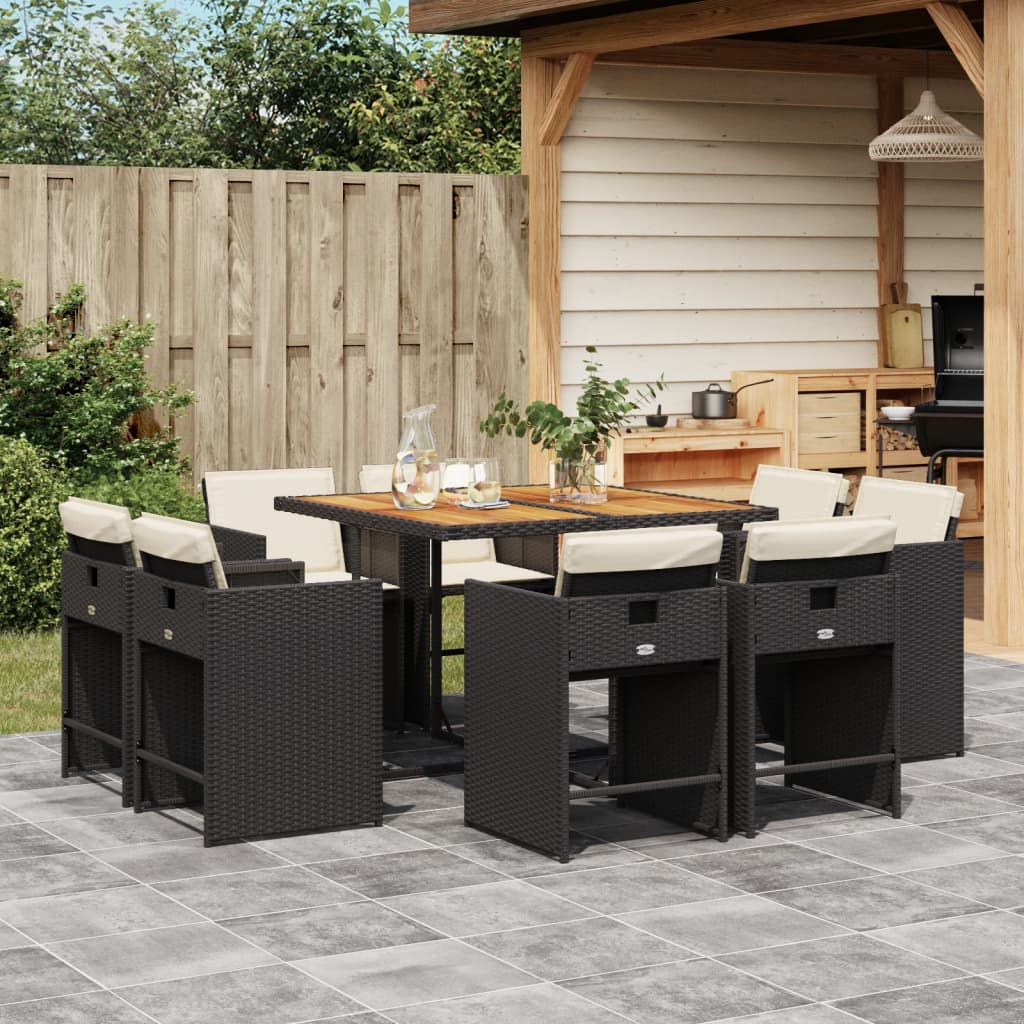 9-delige Tuinset poly rattan zwart – afbeelding 1