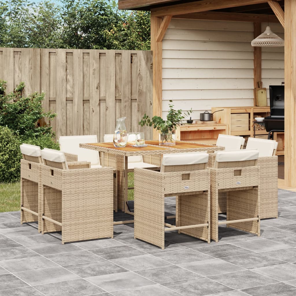 9-delige Tuinset met kussens poly rattan beige – afbeelding 1