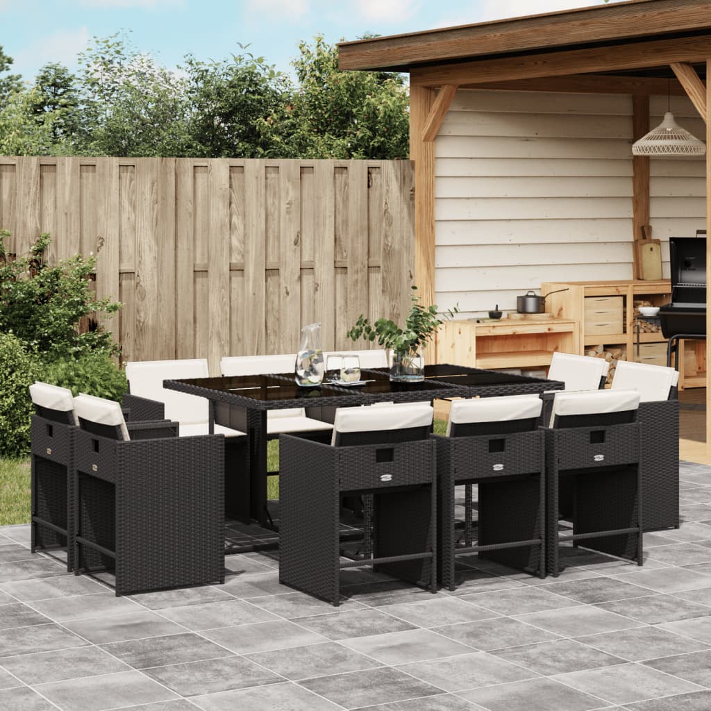 11-delige Tuinset met kussens poly rattan zwart – afbeelding 1